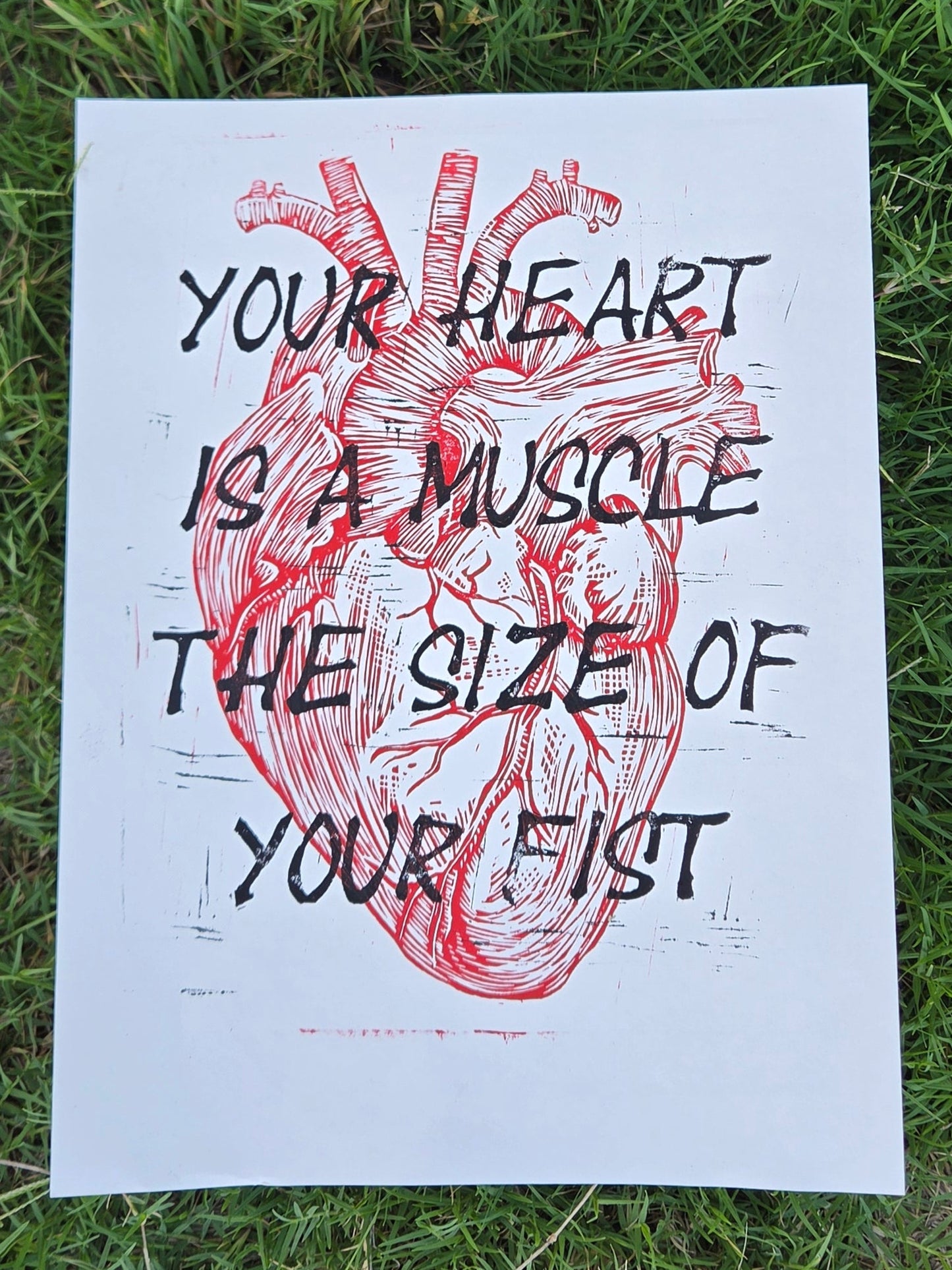 Your Heart Is A Muscle - 9x12 inch linocut print