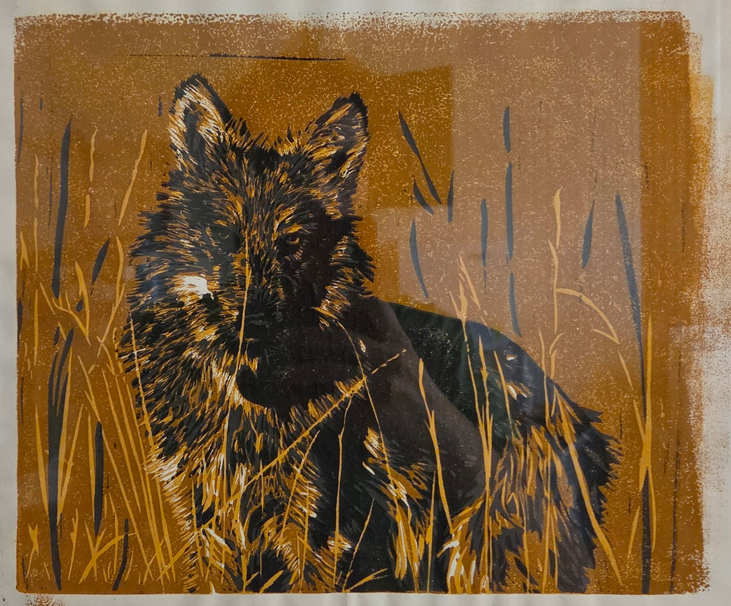 Lycas Framed - 9x11 inch Reduction Linocut Print