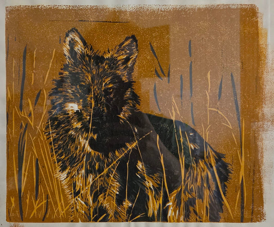 Lycas Framed - 9x11 inch Reduction Linocut Print