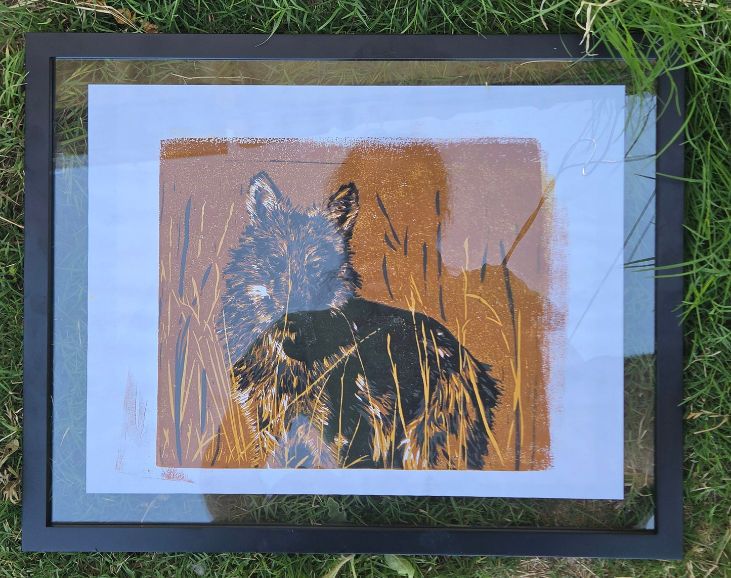 Lycas Framed - 9x11 inch Reduction Linocut Print