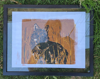 Lycas Framed - 9x11 inch Reduction Linocut Print