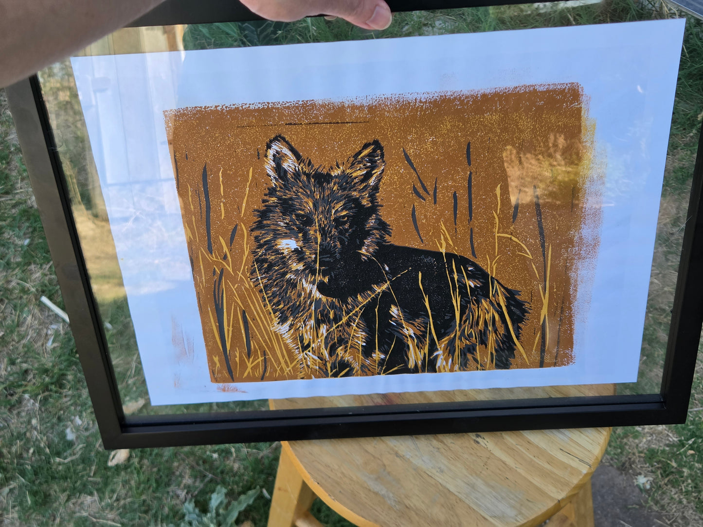 Lycas Framed - 9x11 inch Reduction Linocut Print